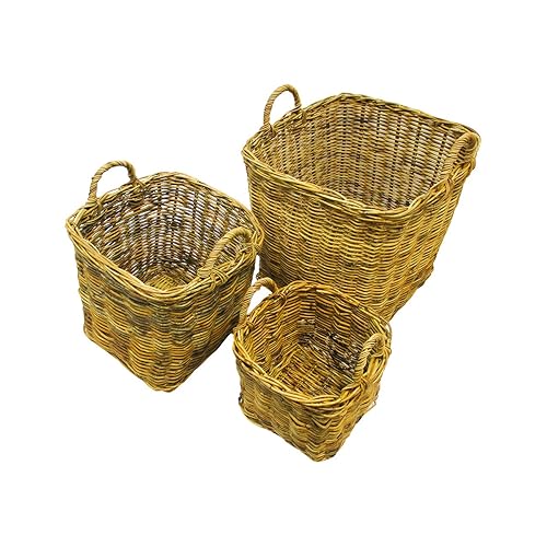 Tall Square Wicker Floor Storage Baskets with Handles by Trademark Innovations (Set of 3)