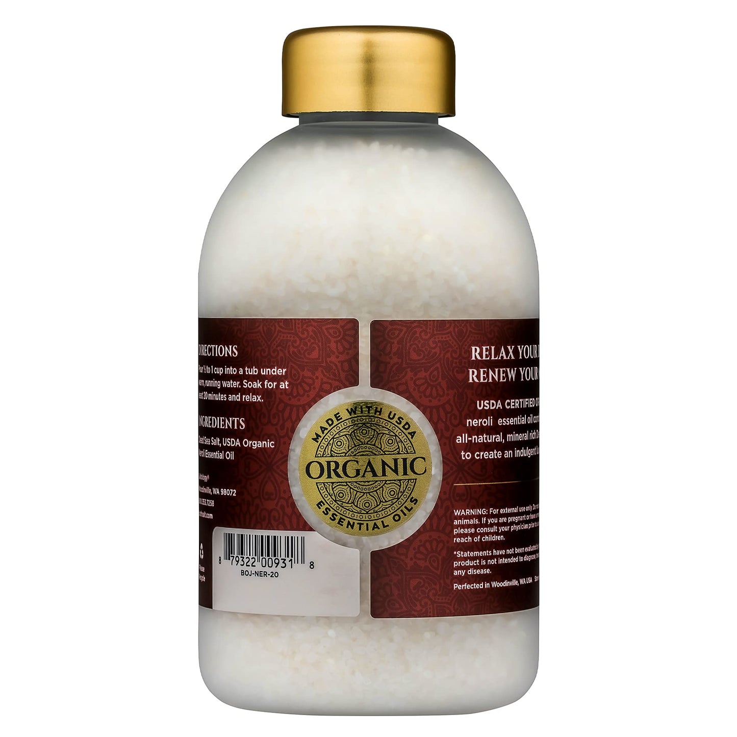Bokek Bokek Organic Neroli Bath Salt, Dead Sea Salt Scented With Certified Organic Essential Oil, 20 Ounce Jar, White, Neroli, 20 ounces