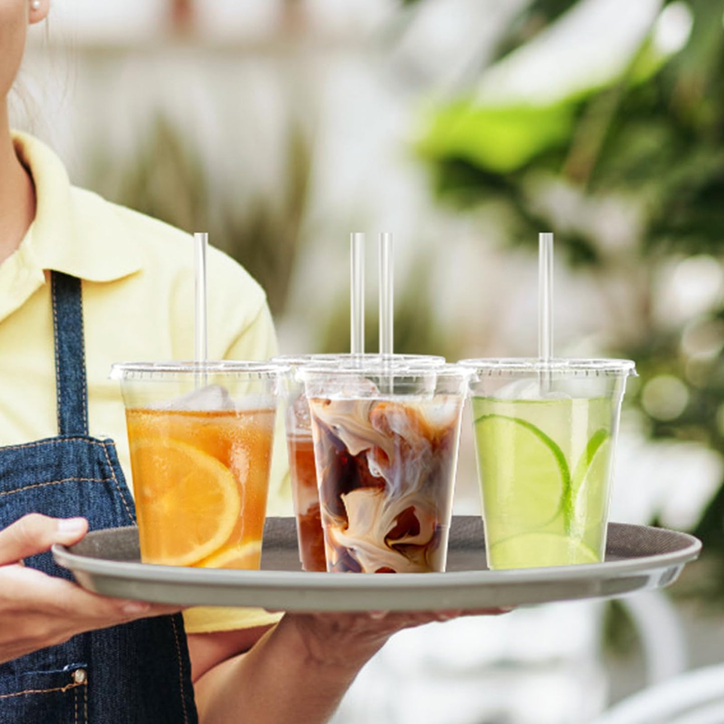 Dealusy 100-Pack 16oz Clear Plastic Cups with Lids & Straws – Sturdy Disposable Iced Coffee & Smoothie Cups for Cold Drinks
