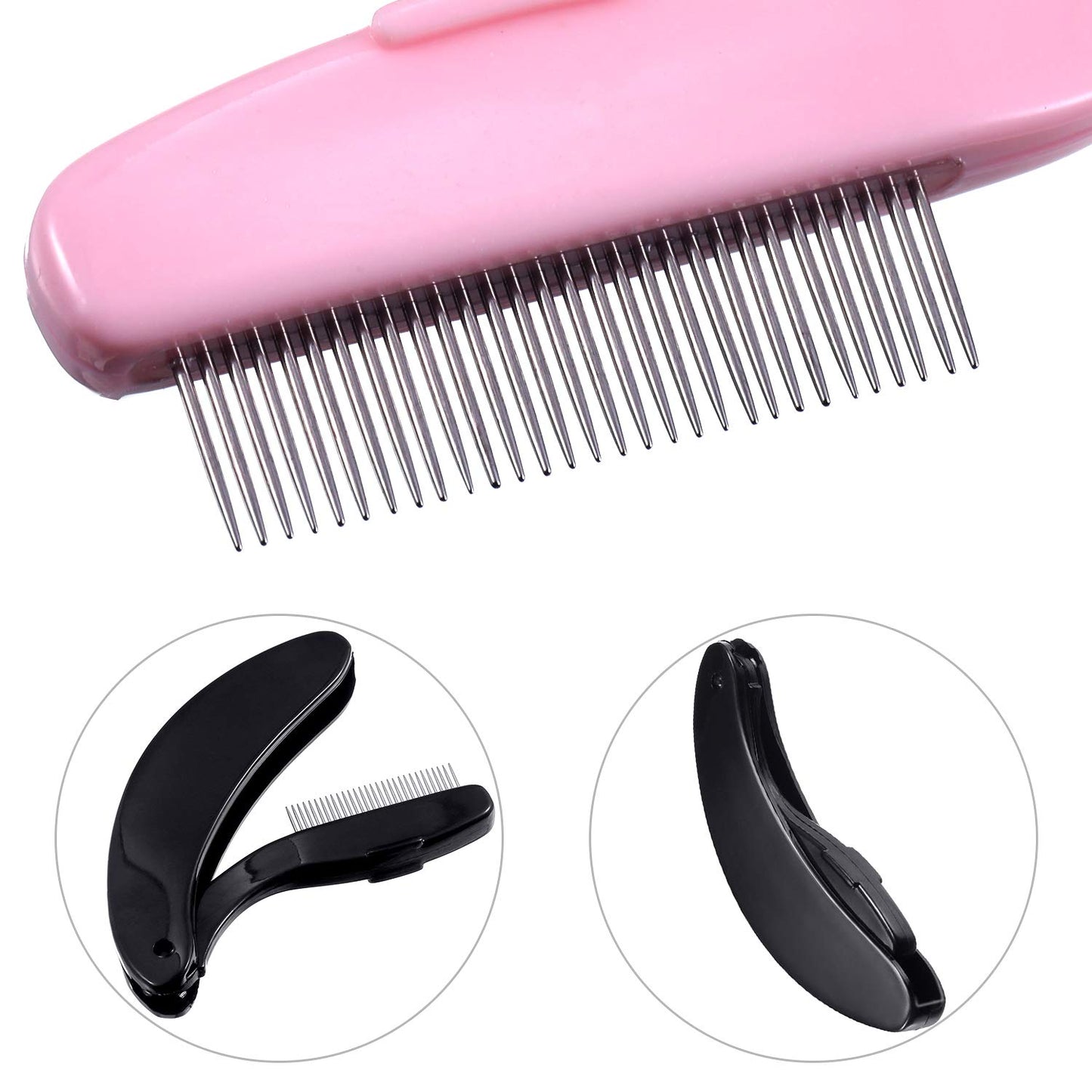 TecUnite Folding Eyelash Comb, Stainless Eyebrow Comb Eyelash and Brow Makeup Brush (3 Black and 3 Pink)