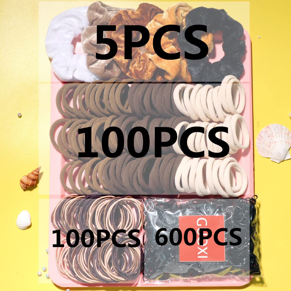 GUOXI Hair Scrunchies For Women,Brown Accessories Set,Seamless Nylon Soft Elastic Ties,Ropes Ponytail Holder Bands Thick and Curly?805PCS?