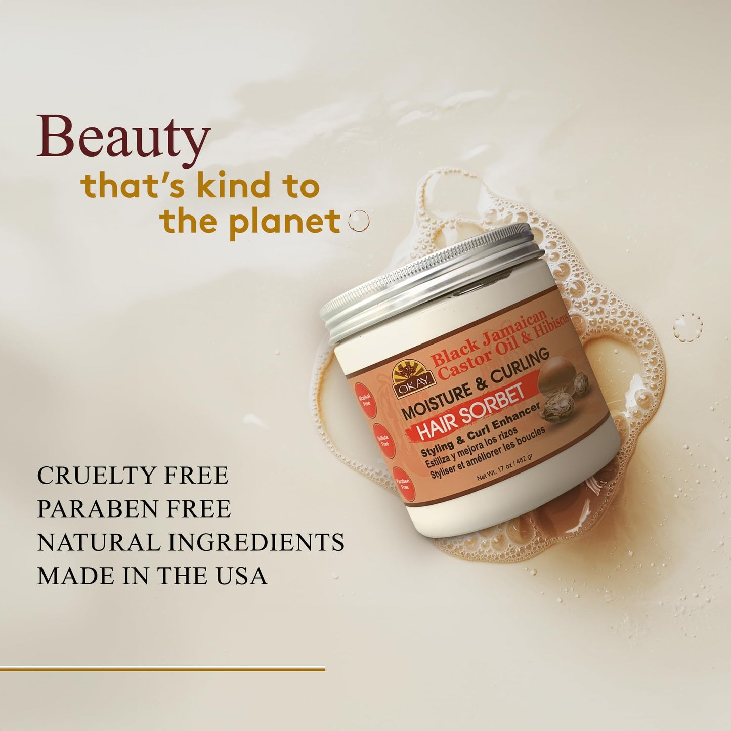 OKAY Black Jamaican Castor Oil & Hibiscus Moisture & Curling Sorbet - Castor Oil Hair Pomade for Men & Women, Moisturize Dry Scalp with Natural Aloe