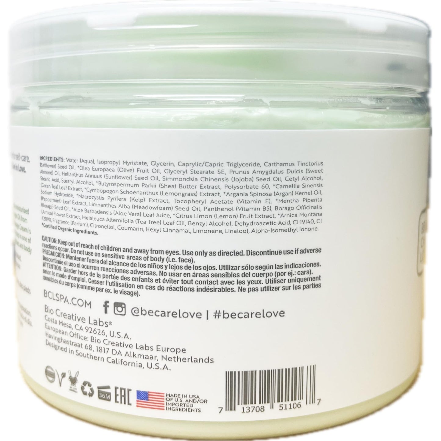 BCL SPA Massage Cream organic Lemongrass + Green Tea body lotion with shea butter, aloe vera, peppermint, argan and jojoba oils body cream to soothe