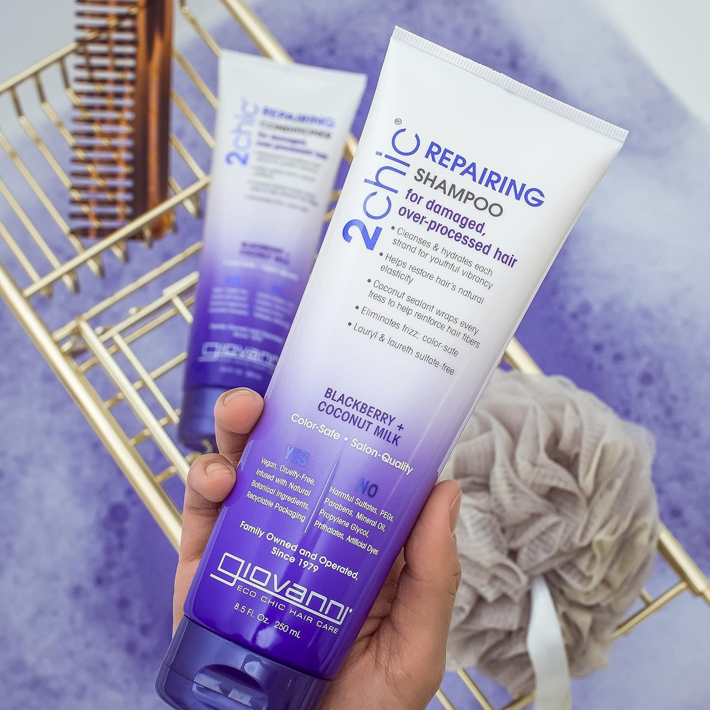 GIOVANNI 2chic Ultra-Repairing Shampoo & Conditioner Set - Bond Repair for Over-Processed Hair, Helps Restore Natural Elasticity, Blackberry & Coconut