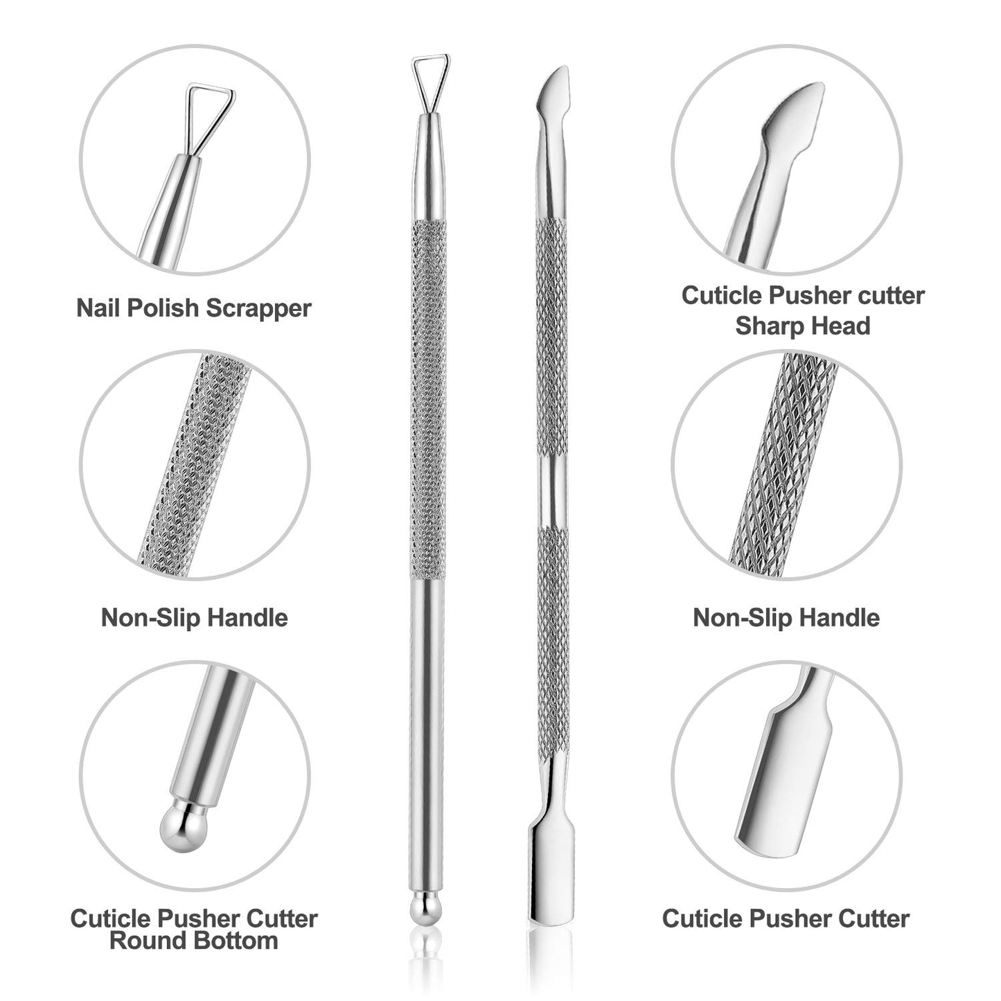 YINYIN Cuticle Trimmer with Cuticle Pusher and Cutter, Professional Stainless Steel Nippers, Cutter Clippers, Cuticle Remover, Pedicure Manicure Tools