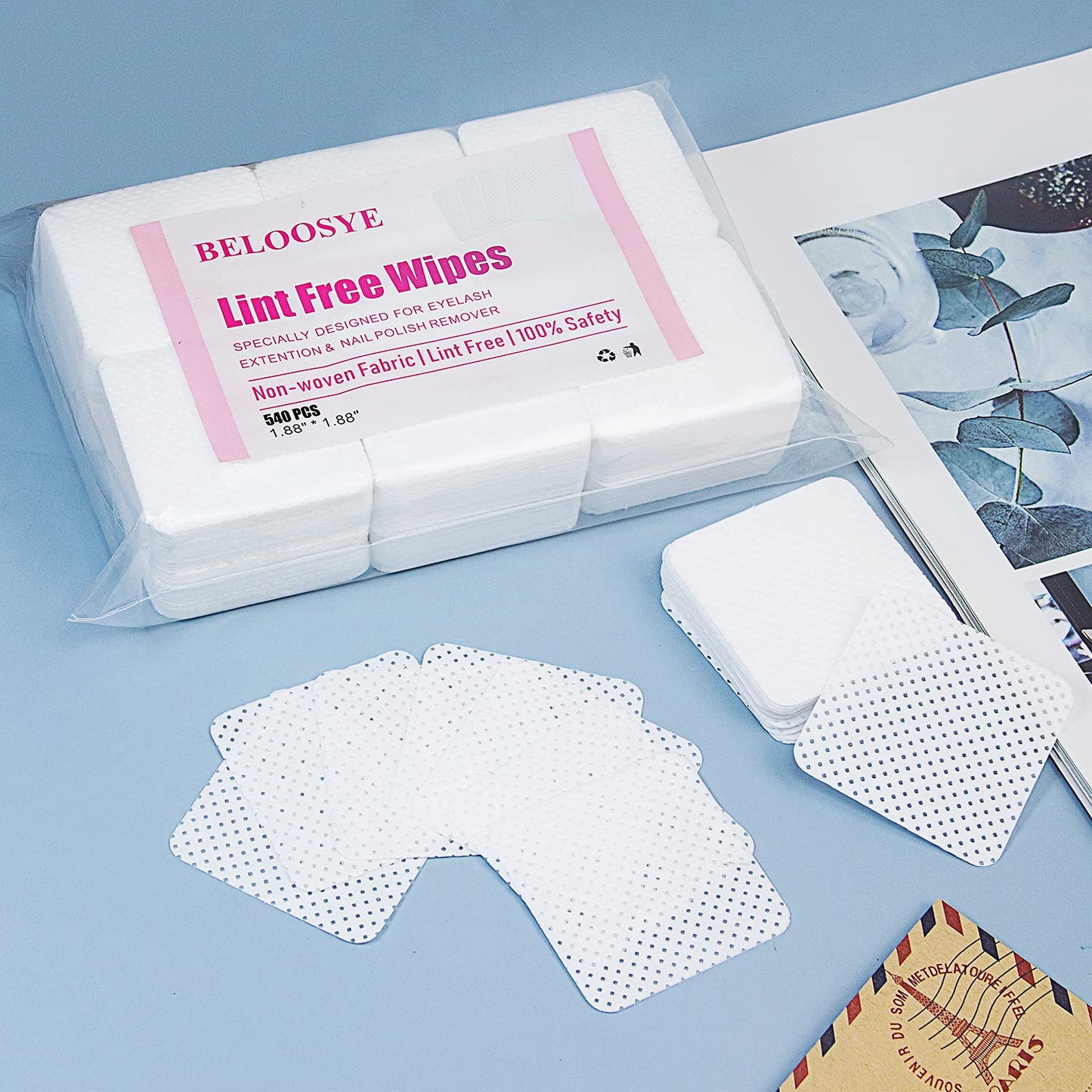 540 PCS Lint Free Nail Wipes,Eyelash Extension Glue Wipes,Super Absorbent Soft Non-woven Fabric Adhesive Nail Polish Remover Wipe,Cleaning Pad Cloth