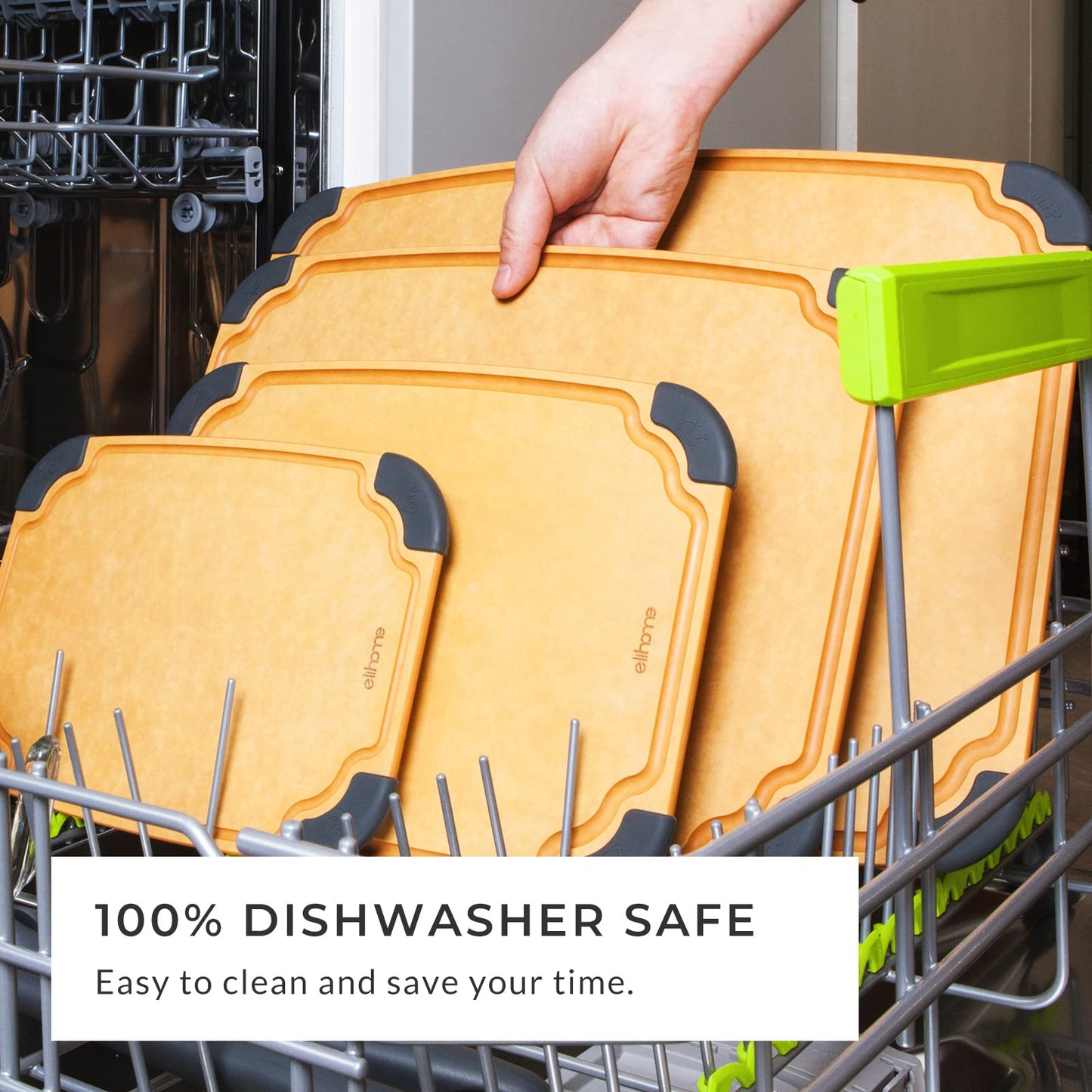 Elihome Essential Series Cutting Board for Kitchen- Natural Wood Fiber Composite, Dishwasher Safe, Eco-Friendly, Juice Grooves, Non-Slip Feet…