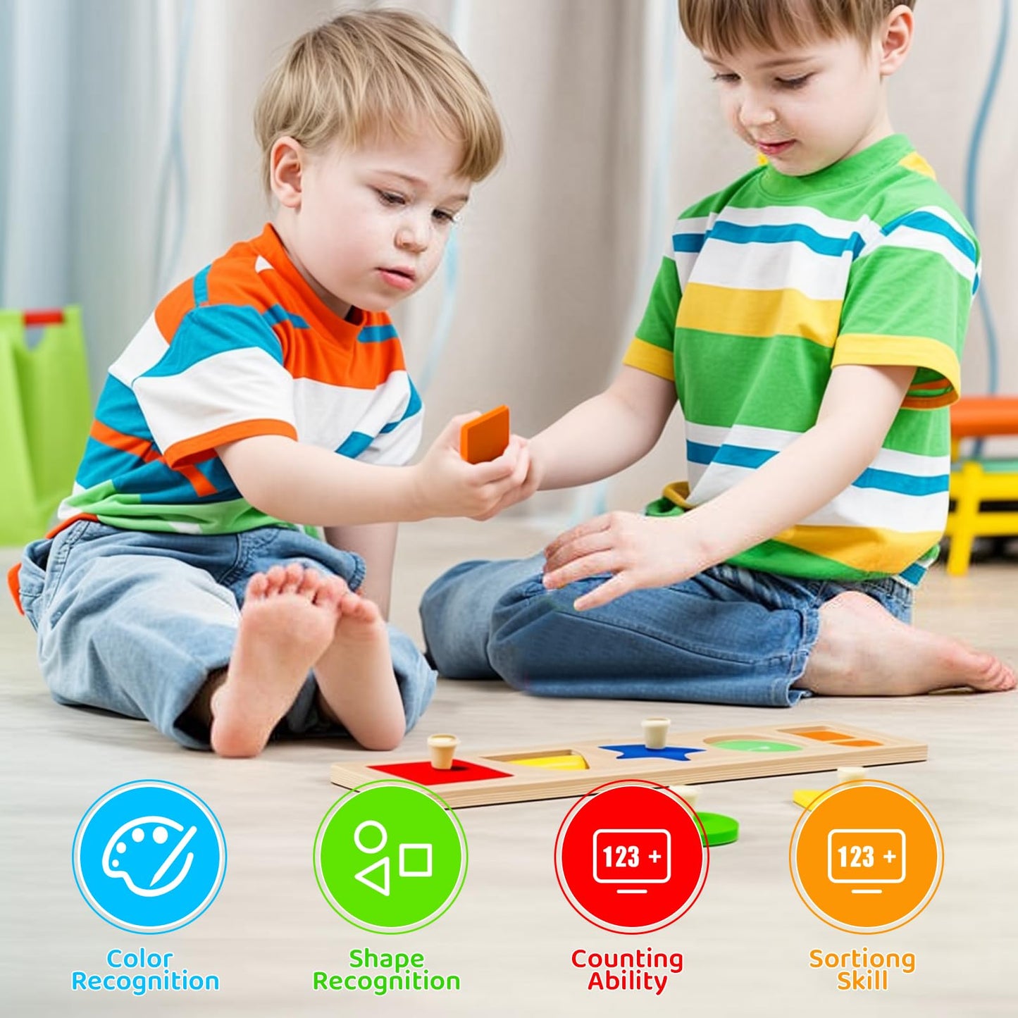 QODOFLR First Jumbo Knob Wooden Shape Puzzle – Montessori Sorting Toy for Toddlers Ages 1-3, Preschool Learning Peg Puzzle for Boys & Girls