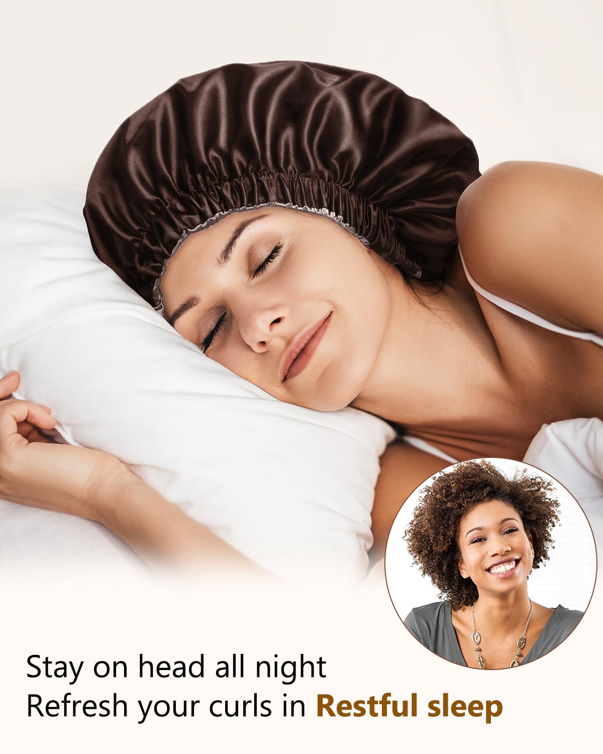 mikimini Satin Bonnet Pack of 2 for Men and Women, Reversible Double Layer Sleeping Silk Bonnet for Curly Hair Braids with Adjustable Widened Elastic