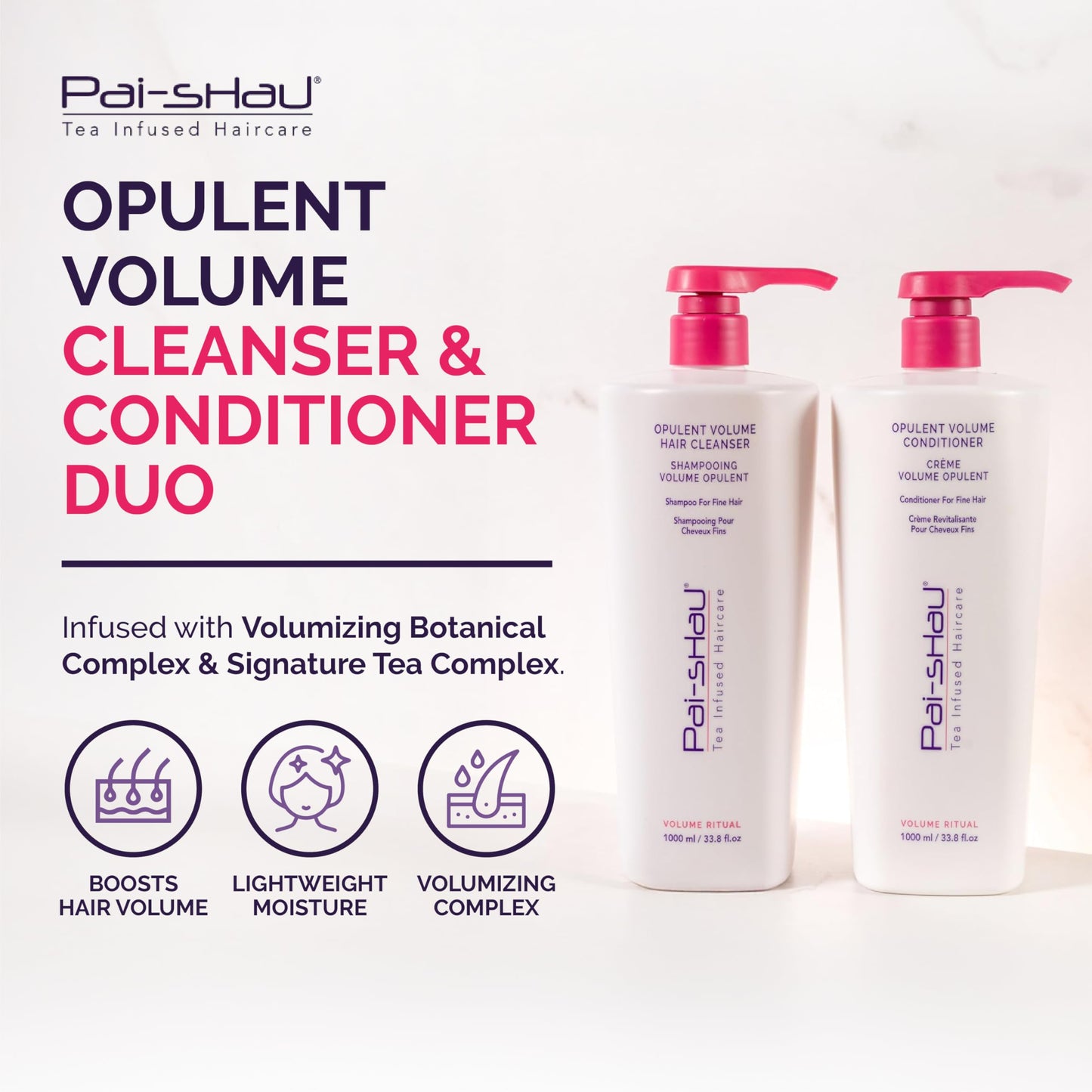 Pai-Shau Opulent Volume Cleanser and Conditioner Duo Set - Volumizing Cleanser and Conditioner for Thin Hair - Provides Improved Volume and Hydration