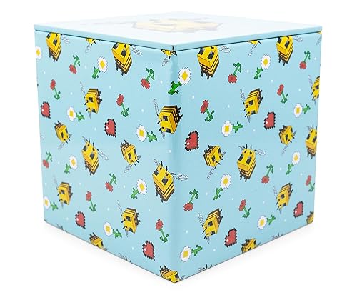MINECRAFT Bee Pattern 4-Inch Tin Storage Box Cube Organizer with Lid | Basket Container, Cubby Cube Closet Organizer, Home Decor Playroom Accessories…