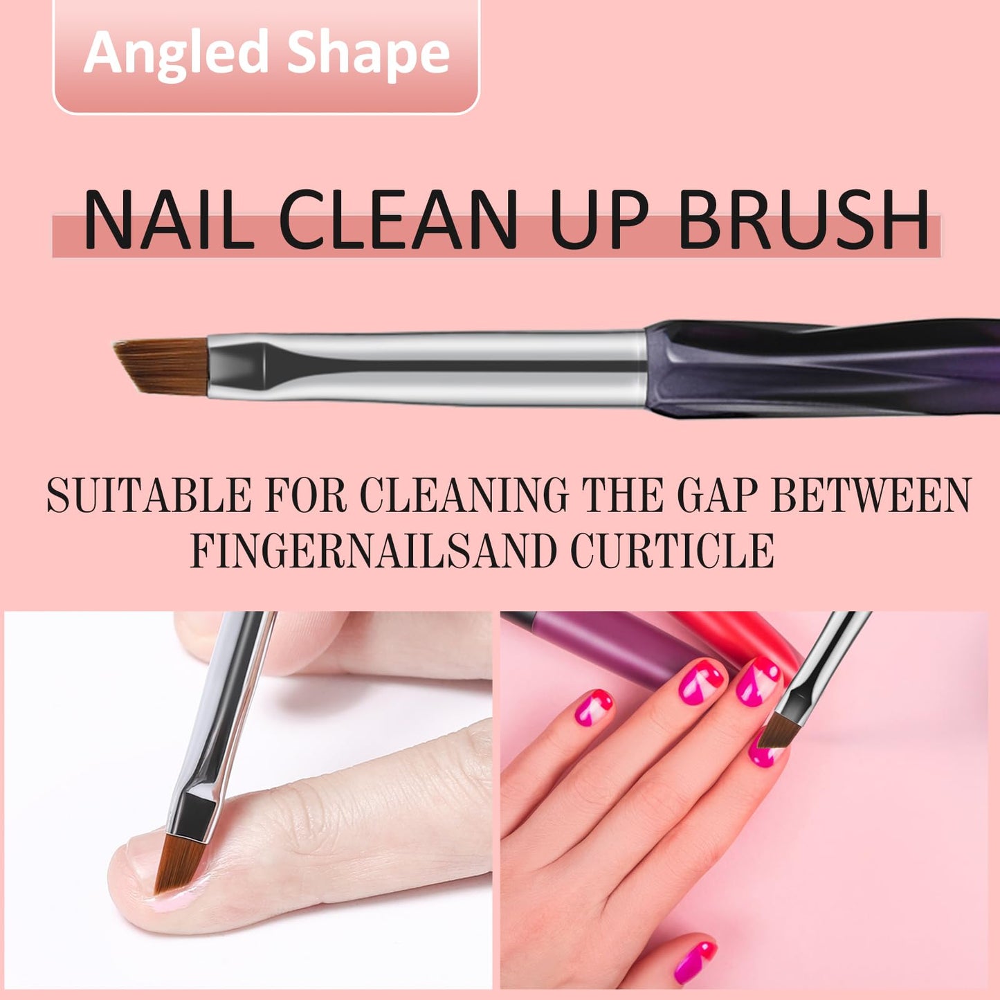 GEMSANVA Nail Art Clean Up Brushes,3PCS Nail Brush For Cleaning Polish Mistakes on the Cuticles,Flat/Oval/Fine Angled Gel Nail Brushes For Nail Art Beauty and Personal Care Gemsanva