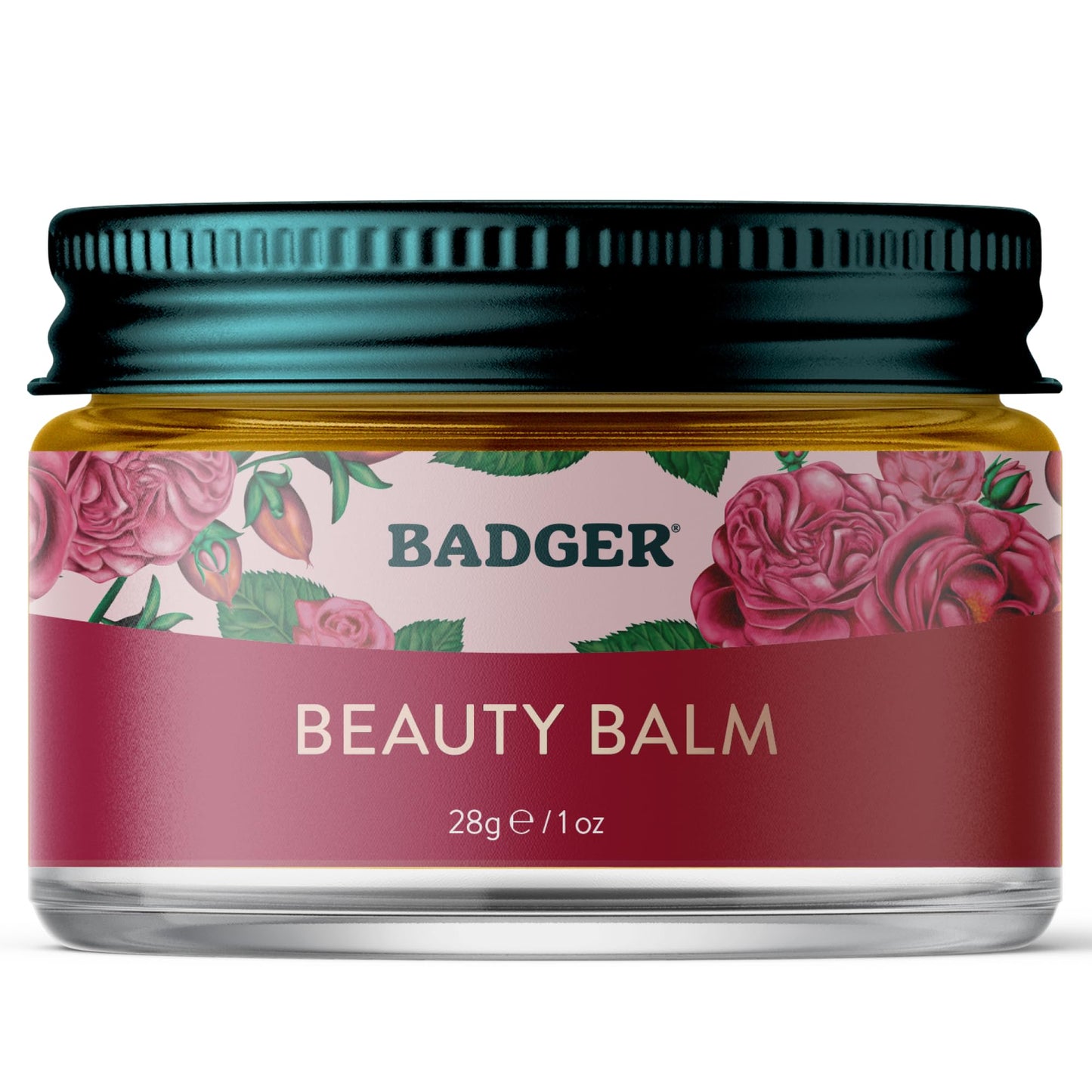 Badger Rose Beauty Balm, 100% Organic Nourishing Treatment For Face, Neck & Hands w/Pure Rose Essential Oil, Intensive Long Lasting Face Moisturizer