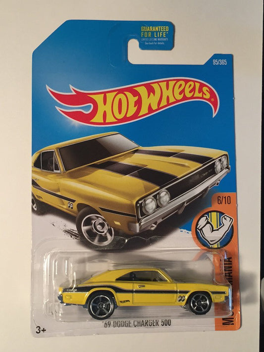 Hot Wheels 2017 Muscle Mania '69 Dodge Charger 500 95/365, Yellow
