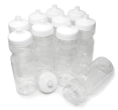 Rolling Sands 24 Ounce BPA-Free Clear with White Plastic Water Bottles, Set of 10, Made in USA