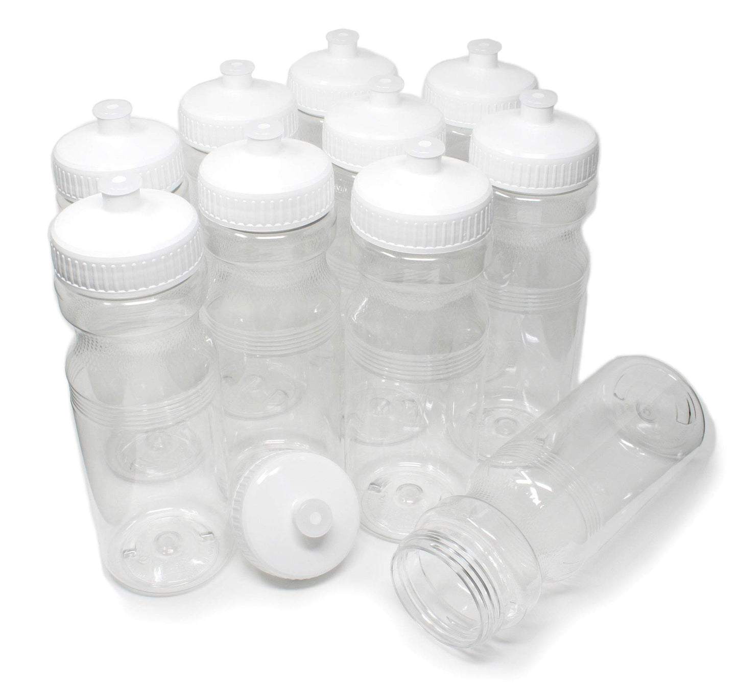 Rolling Sands 24 Ounce BPA-Free Clear with White Plastic Water Bottles, Set of 10, Made in USA