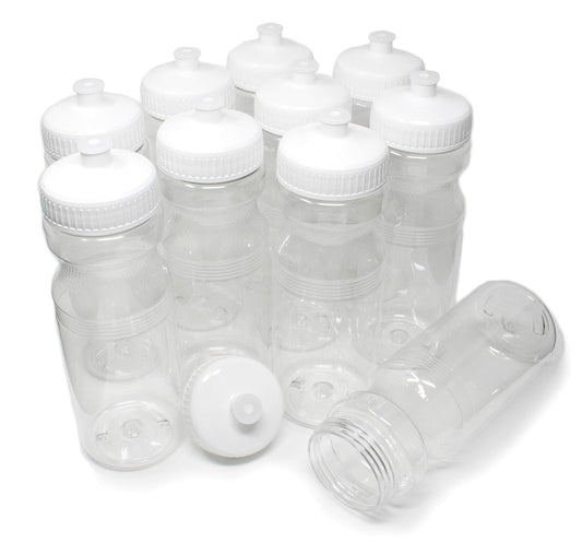 Rolling Sands 24 Ounce BPA-Free Clear with White Plastic Water Bottles, Set of 10, Made in USA
