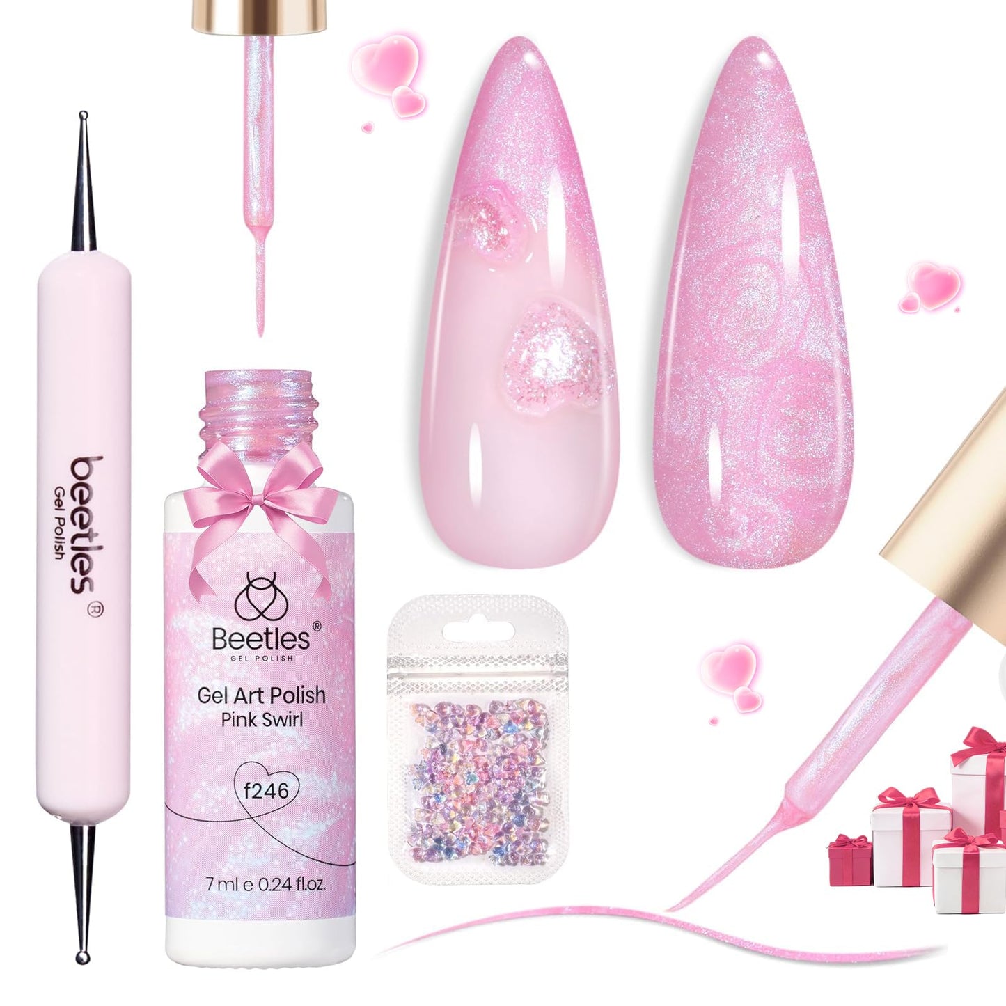 Beetles Pearl Pink Gel Nail Polish,Pearlescent Pink Mermaid Nail Drawing Gel Nail Art Polish Soak Off Uv Led Shimmer Liner Nails Art with Dotting Pen Beauty and Personal Care beetles Gel Polish Default Title