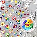 New Sunflower Nail Art Sticker Decals 5D Embossed, Summer Sun Happy Flower Rainbow Nail Art Decoration Sticker (3 Sheets)