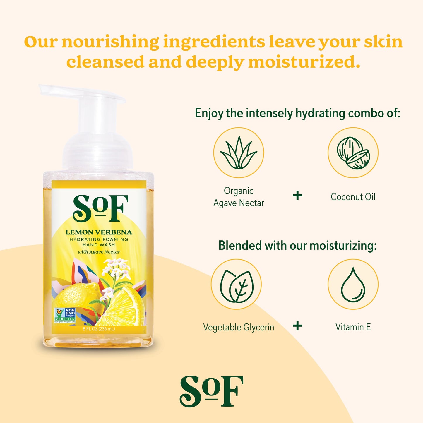 South Of France SoF Hydrating Foaming Hand Wash - With Organic Agave Nectar & Coconut Oil- Vegan & Non GMO- Free From Phthalates, Sulfates & Parabens