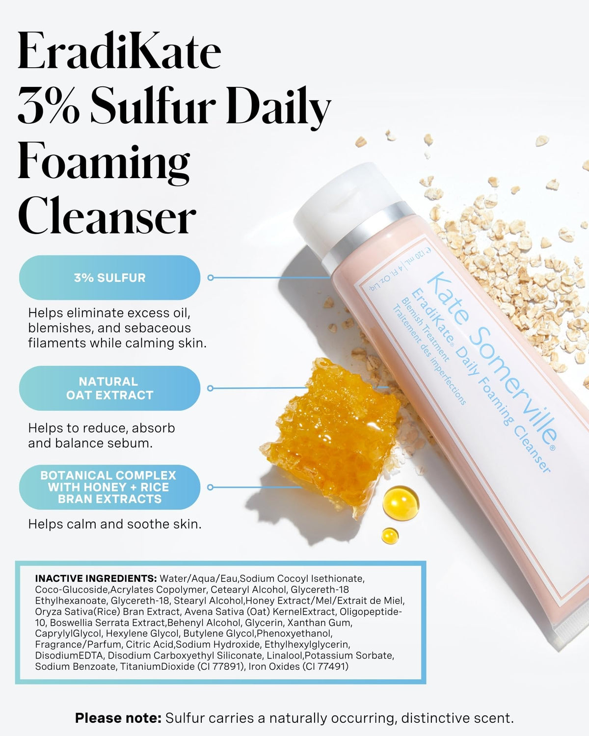 Kate Somerville EradiKate 3% Sulfur Daily Foaming Cleanser Acne Treatment - Clinically Formulated Medicated Face Wash Balances Skin & Cleans Pores, 4 Beauty and Personal Care Kate Somerville