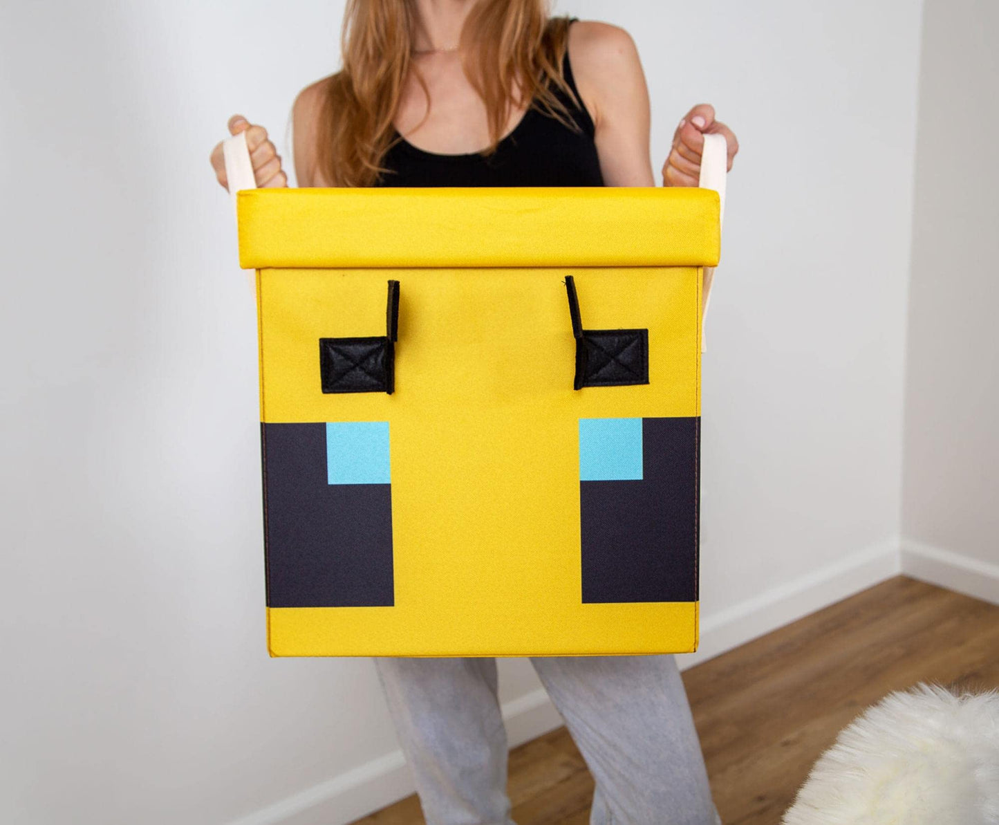 Minecraft Bee 15-Inch Storage Bin Chest with Lid | Foldable Fabric Basket Container, Cube Organizer with Handles, Cubby Closet Organizer | Video Game…