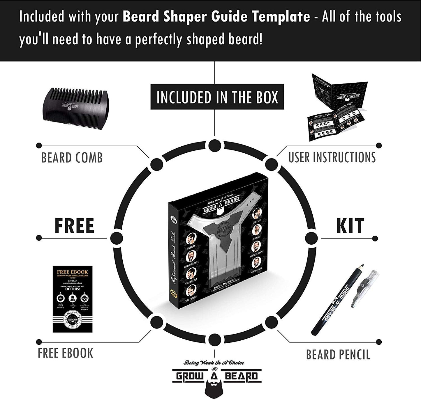 Beard Shaper & Beard Shaping Tool for Men, Beard Lineup Guide Template, Perfect for Styling and Edging, Includes Dual Action Beard Comb & Barber