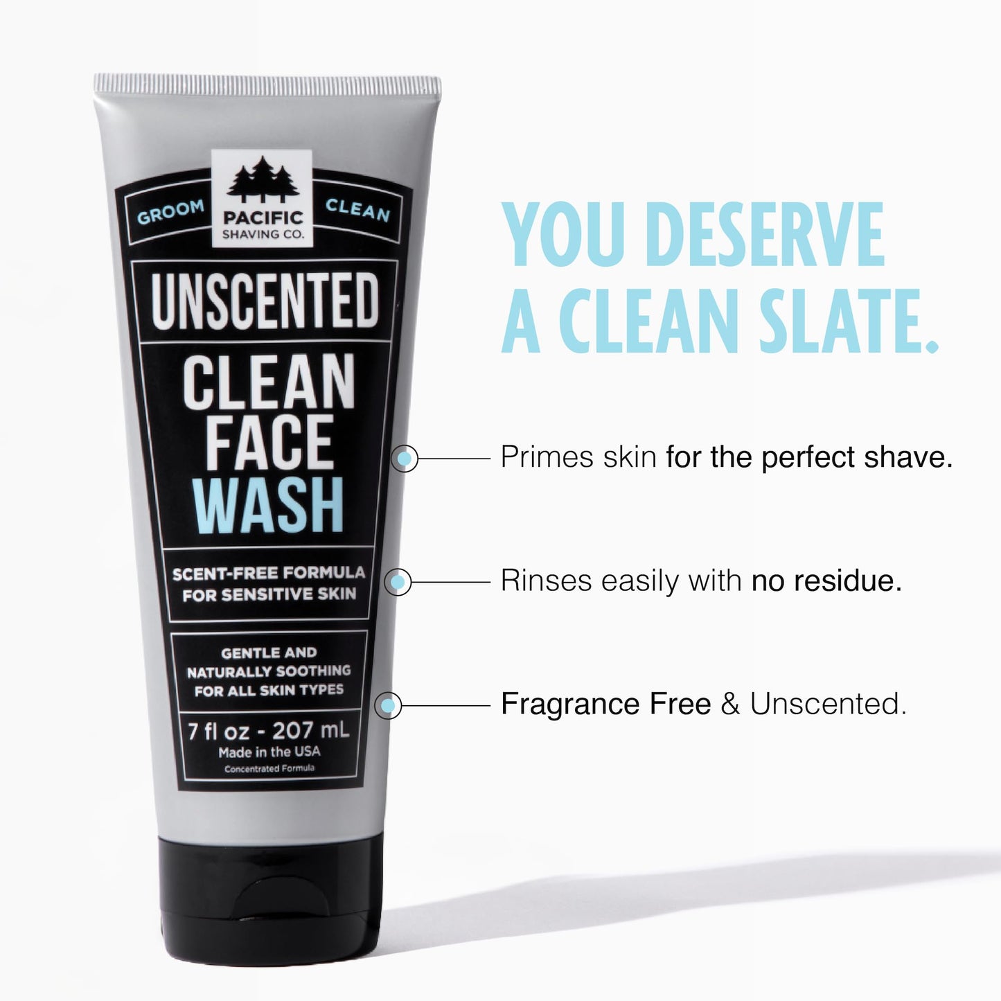 Pacific Shaving Company Clean Facial Wash - Unscented Gentle Face Cleanser with Sea Salt & Aloe Vera - Hydrating Men's Face Wash for Sensitive Skin (7