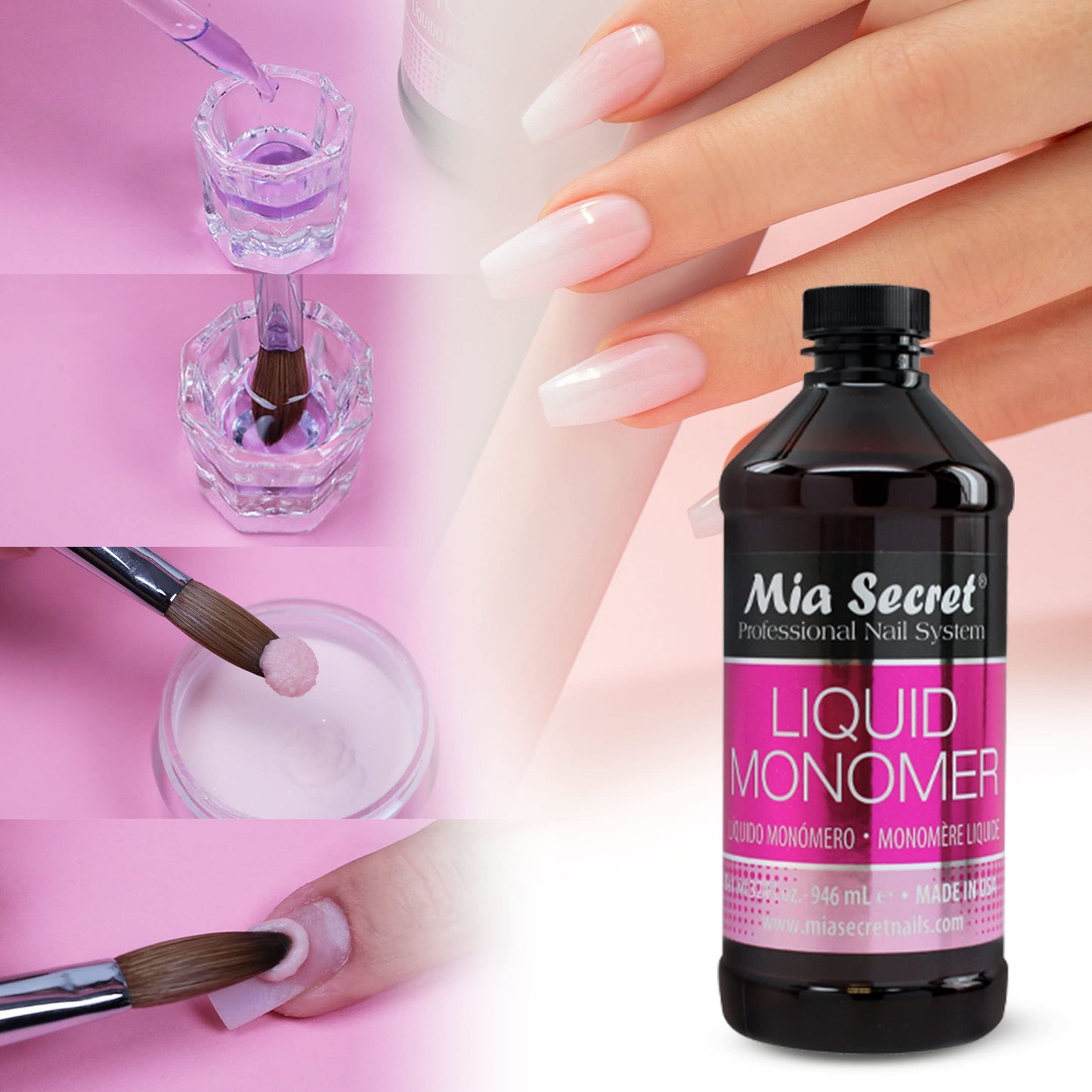 32 oz Mia Secret Liquid Monomer - Professional Acrylic Nail Liquid for Acrylic Powder - EMA monomer acrylic nail liquid Beauty & Personal Care Mia Secret