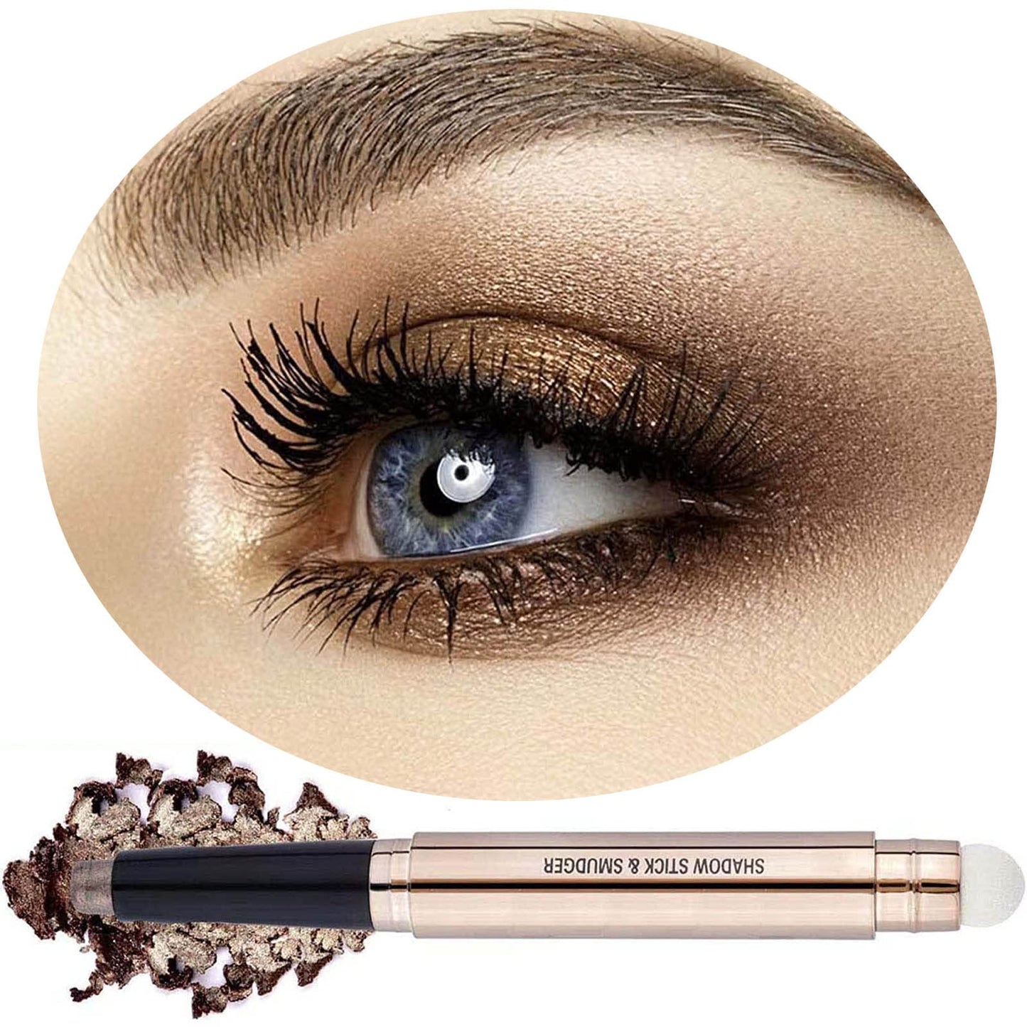Daeuwiutr 2 in 1 Cocoa Brown Eyeshadow Sticks and Sponge Makeup Brush Silky Cream Glitter Eyeshadow Pencil Crayon Long Lasting Waterproof Eye shadow