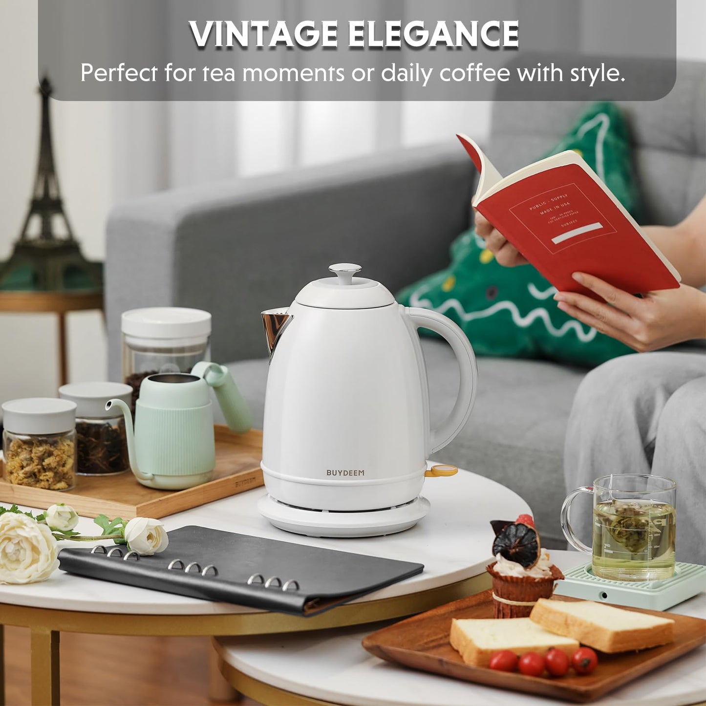 BUYDEEM K640 Stainless Steel Electric Tea Kettle with Auto Shut-Off and Boil Dry Protection, 1.7 Liter Cordless Hot Water Boiler with Swivel Base…