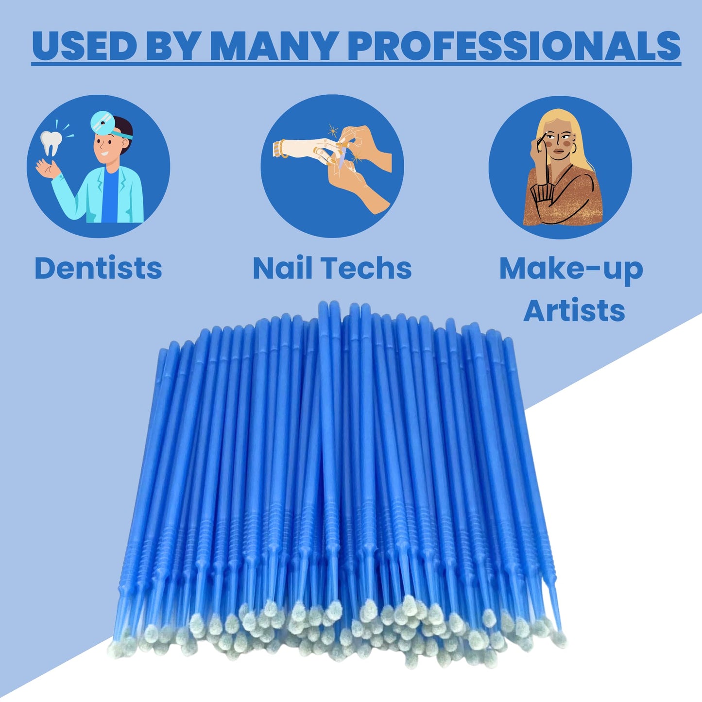 Disposable Micro Applicator Micro Brush for Makeup, Eyelash Extension, Lash and Mascara Application for Personal Care (100 Count (Pack of 1), Blue