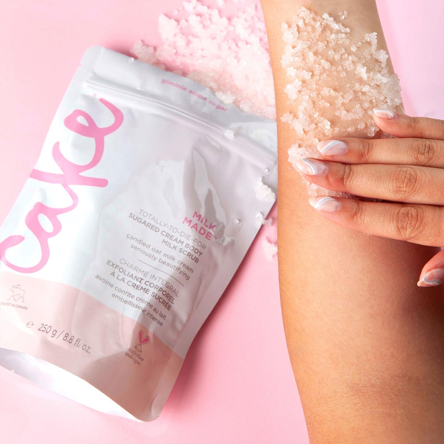 Cake Beauty Milk Made Vegan Body Sugar Scrub- Shea Butter, Candied Oat Milk & Marshmallow Root Extract - Gentle Exfoliating Hand, Leg, Foot & Body