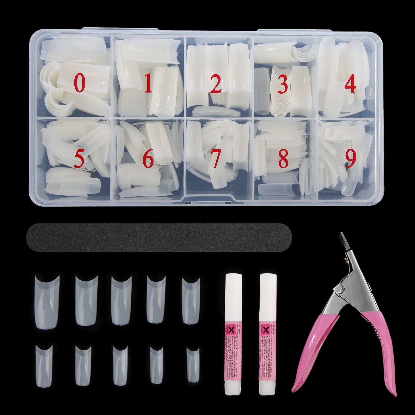 Abodhu Acrylic Natural Nail Tips Kit 500 Pcs French Tip Nails Set Square Half Cover False Nails with Glue, Files, Clipper, Storage Case, Nail Art