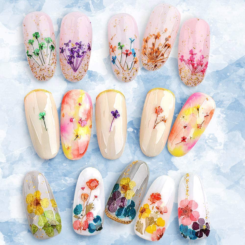 216PCS Dried Flowers - Nail Art Accessories Kits, 57 Color Lovely Natural Dried Flowers for Resin Molds and Nails, YWLI