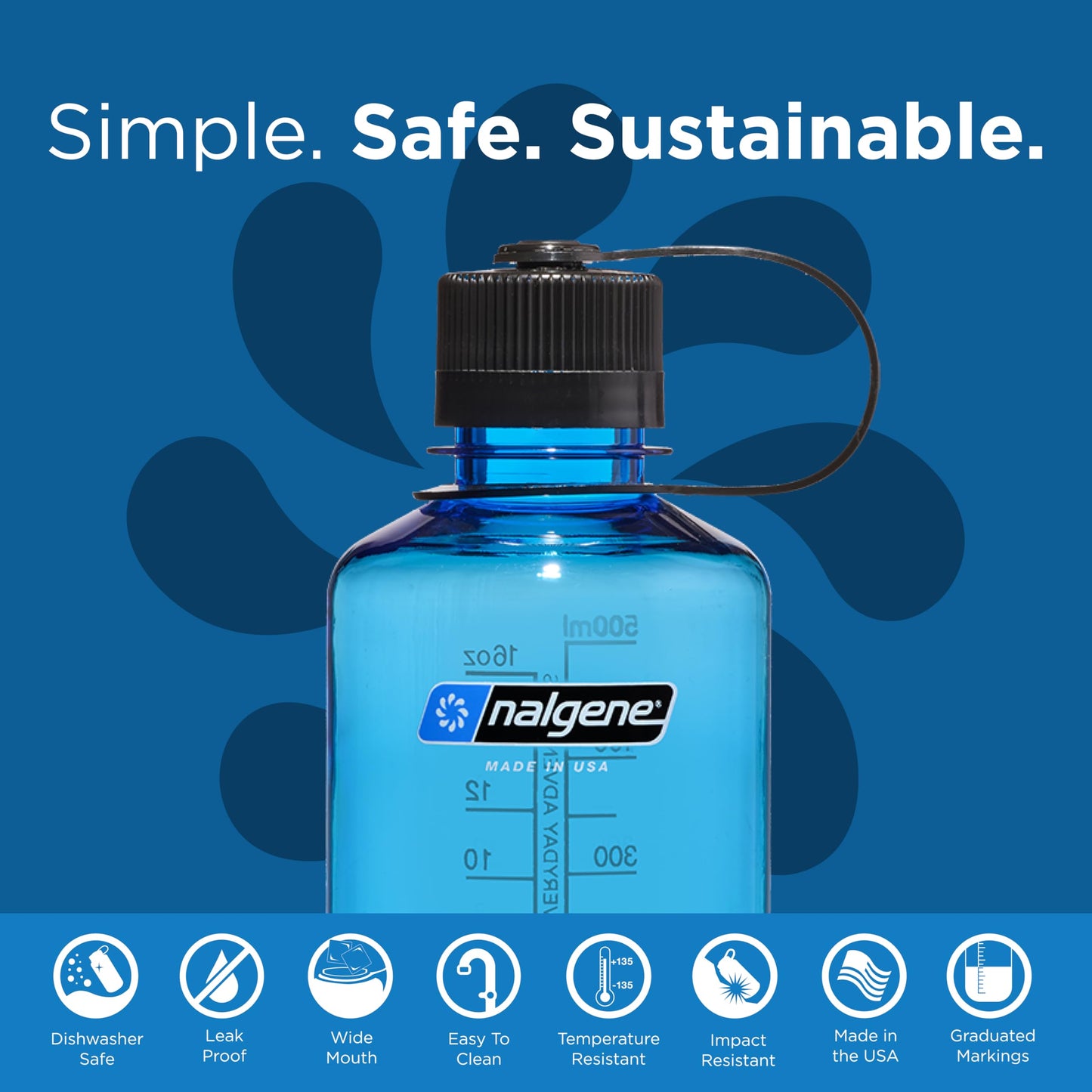 Nalgene Sustain Tritan BPA-Free Water Bottle Made with Material Derived from 50% Plastic Waste (Using ISCC Certified Mass Balance), 16 OZ, Narrow