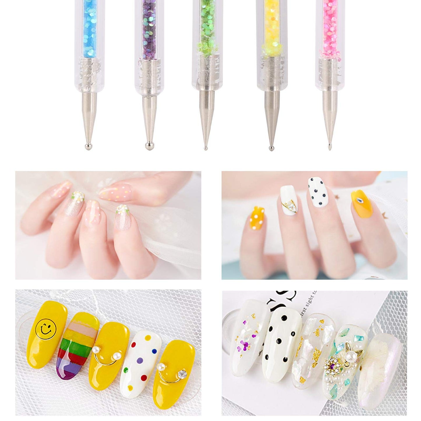 Nail Art Brushes 5 Pcs Double Ended Fine Nail Liner Brush Dotting Pen Nail Gel Polish Detail Drawing Tools