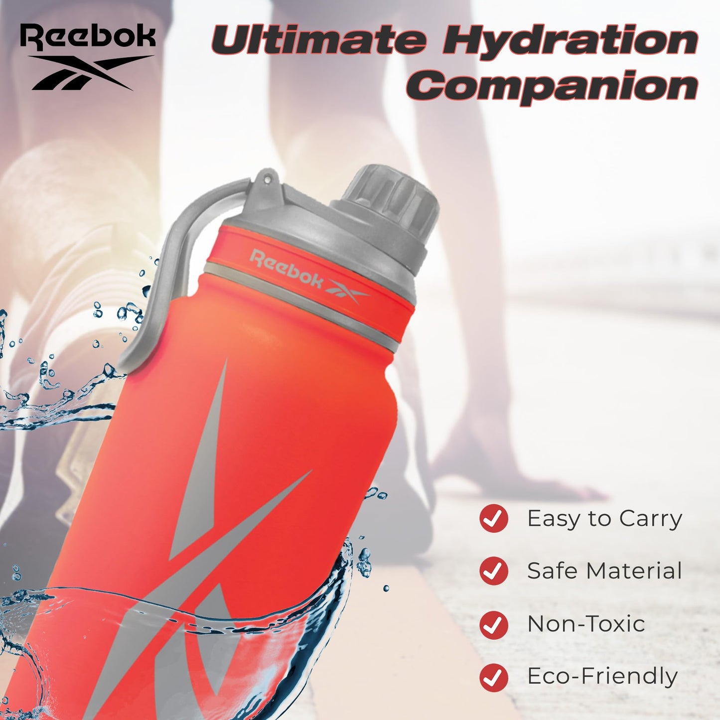 Reebok Stainless Steel Water Bottle With Athletic Design - Insulated Water Bottle 40 oz With Chug Lid - Double Wall Vaccum Insulated Sports Water
