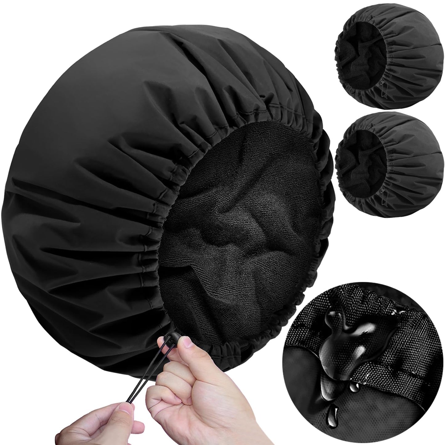 Sheomern 2 Pcs 13.5" Dual Waterproof Adjustable Terry Lined Shower Cap for Women Men, Large Shower Caps Reusable EVA Double Layer Bath Cap for Braids