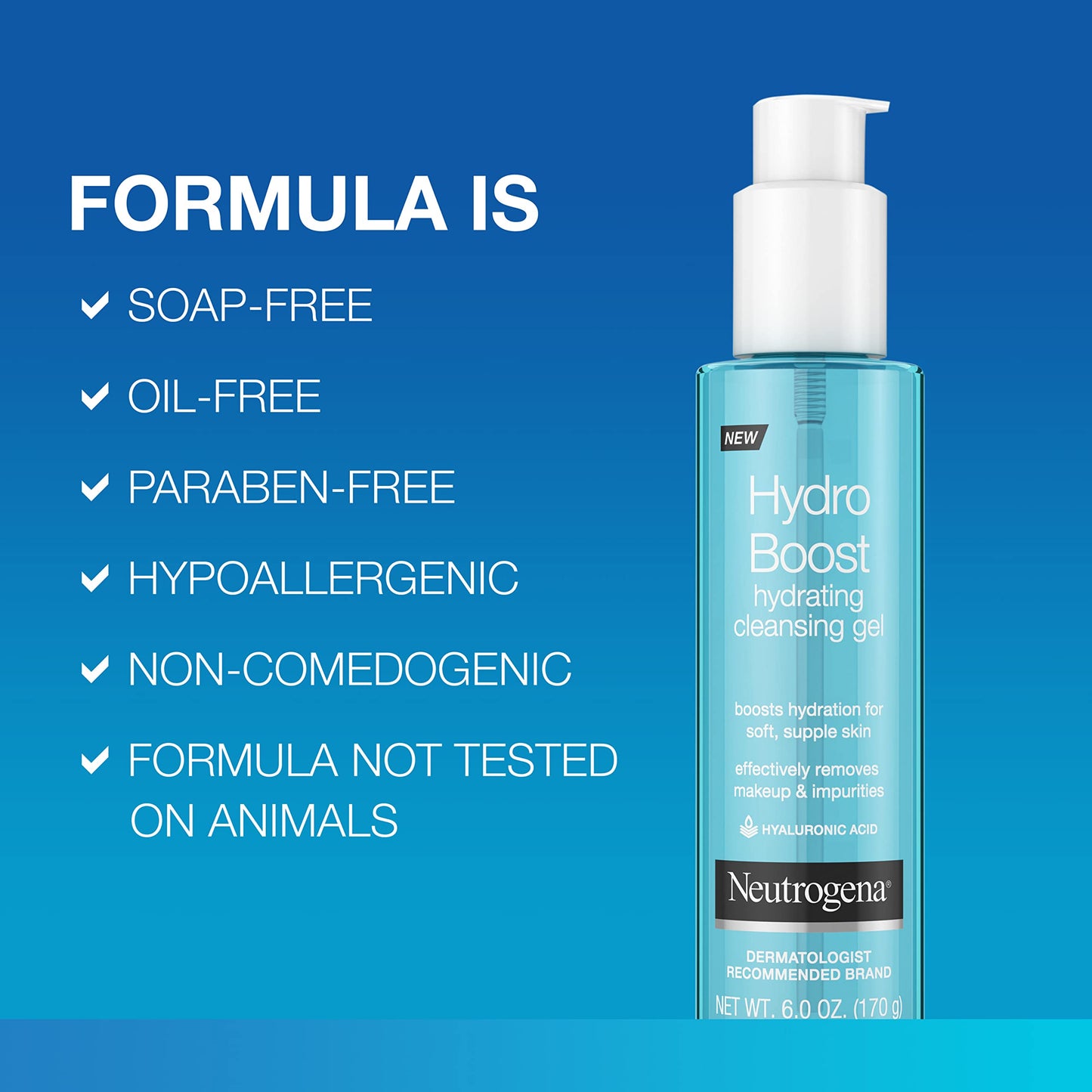 Neutrogena Hydro Boost Lightweight Hydrating Facial Cleansing Gel, Gentle Face Wash & Makeup Remover with Hyaluronic Acid, Hypoallergenic & Non