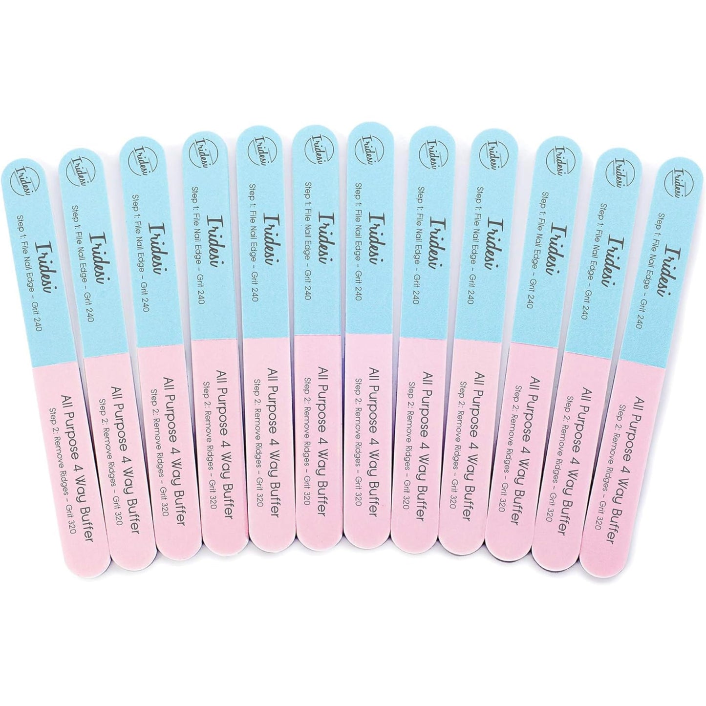 Iridesi 4 Way Finger Nail File and Buffer, Emery Boards for Natural Nails, 4 Fingernail Files in 1, Professional Filer Board and Shiners, 7 Inches