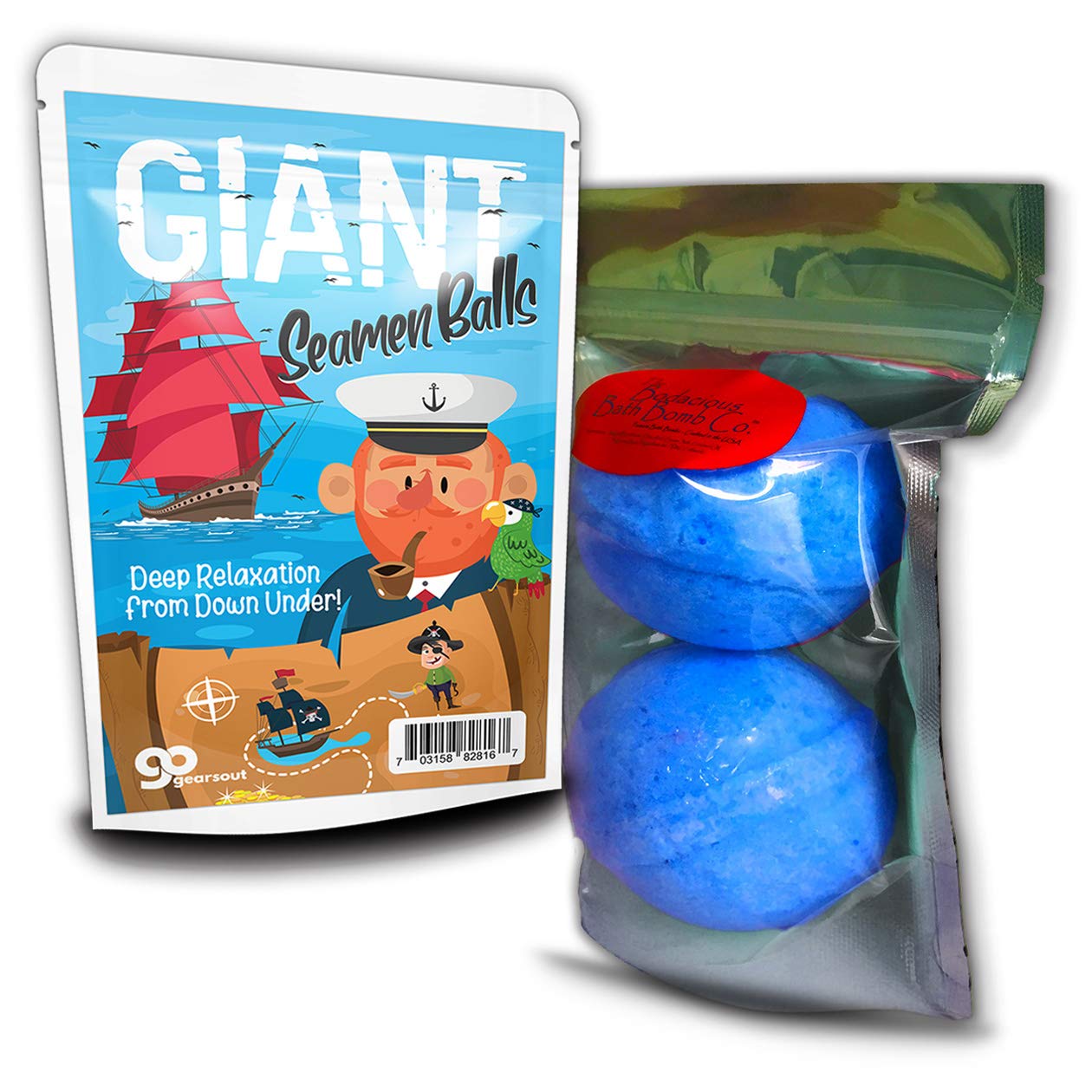 Giant Seamen Balls - Sea Captain and Ship Design - Funny Bath Bombs for Men - XL Bath Fizzers, Giant Blue Bombs, Handcrafted in The USA, 2 Count