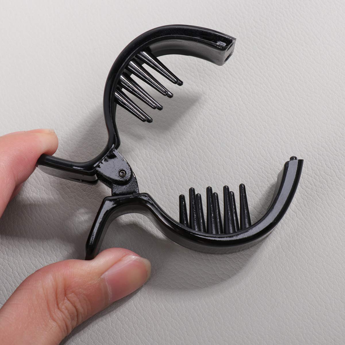 Lurrose 2pcs Round Inner Toothed Hair Clip Fish Tail Clip Ponytail Holder Strong Tension Hair Claw (Black)