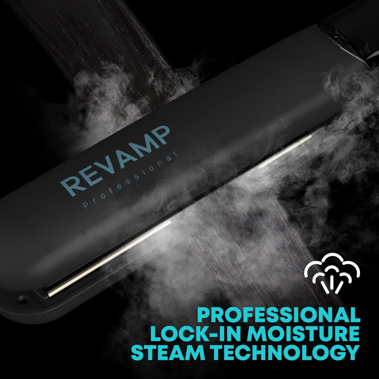 Revamp Progloss MoistureCare 1.25-Inch Flat Iron Hair Straightener - Steam Hair Straightener with Keratin, Argan & Coconut Oil Infused Ceramic & Ionic
