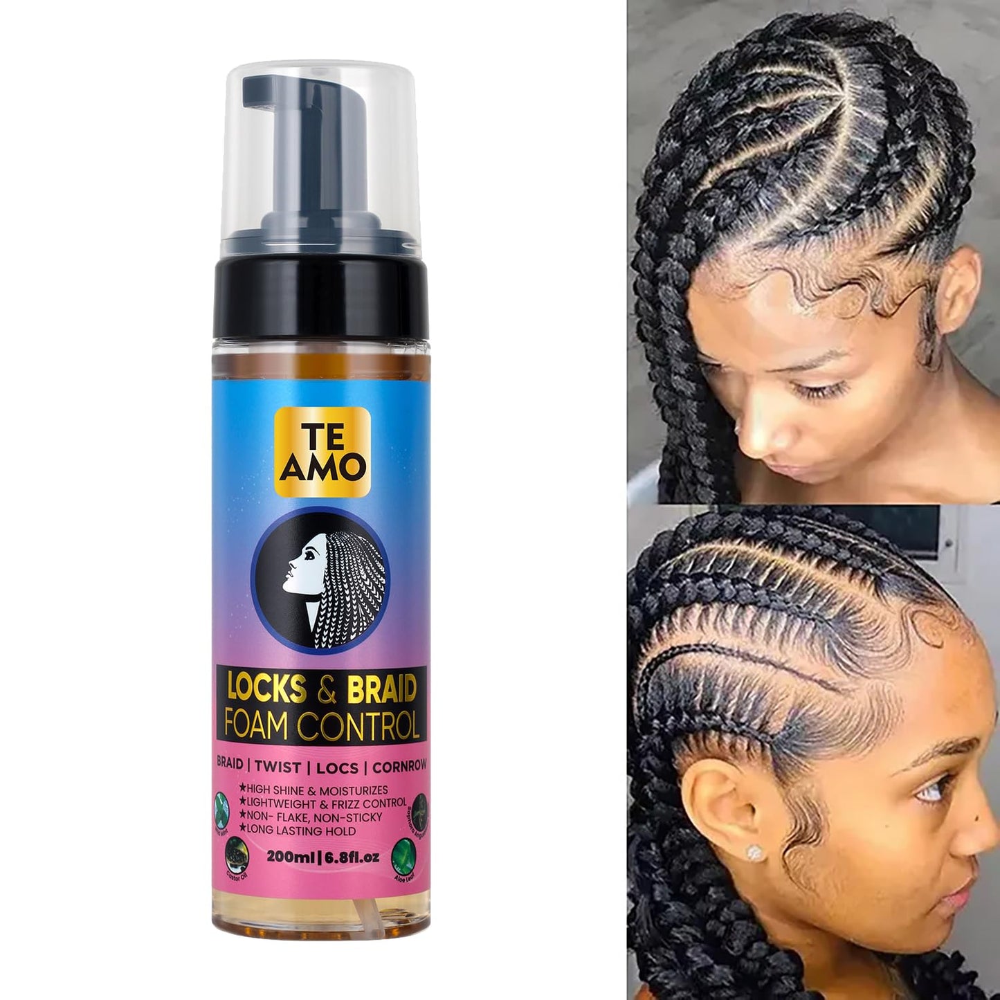 Te Amo Locks & Braid Foam Control - Long-Lasting Braid Foam for braiding | No Frizz or Fraying | Moisturizes & Seals Braids, Locs, Twists & Cornrows