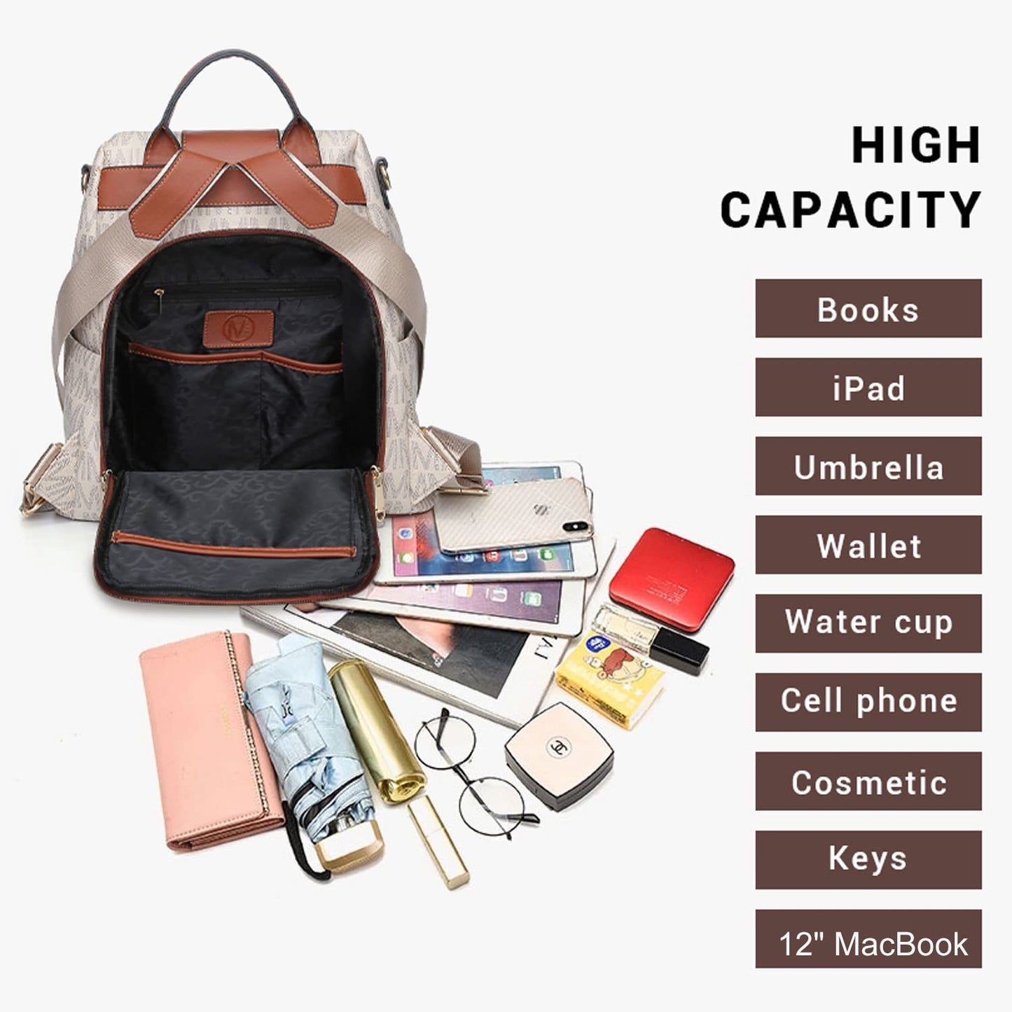 MKP COLLECTION Women Fashion Backpack Purse Multi Pockets Anti-Theft Rucksack Travel Shoulder Bag Handbag Set 2pcs