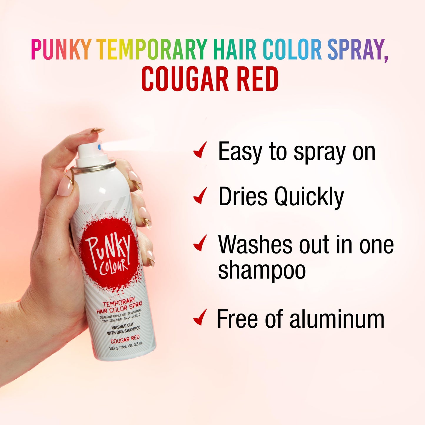 Punky Temporary Hair Color Spray, Cougar Red, Non-Damaging Spray-On Hair Dye Instant Vivid Hair Color, 3.5 oz, 1-Pack