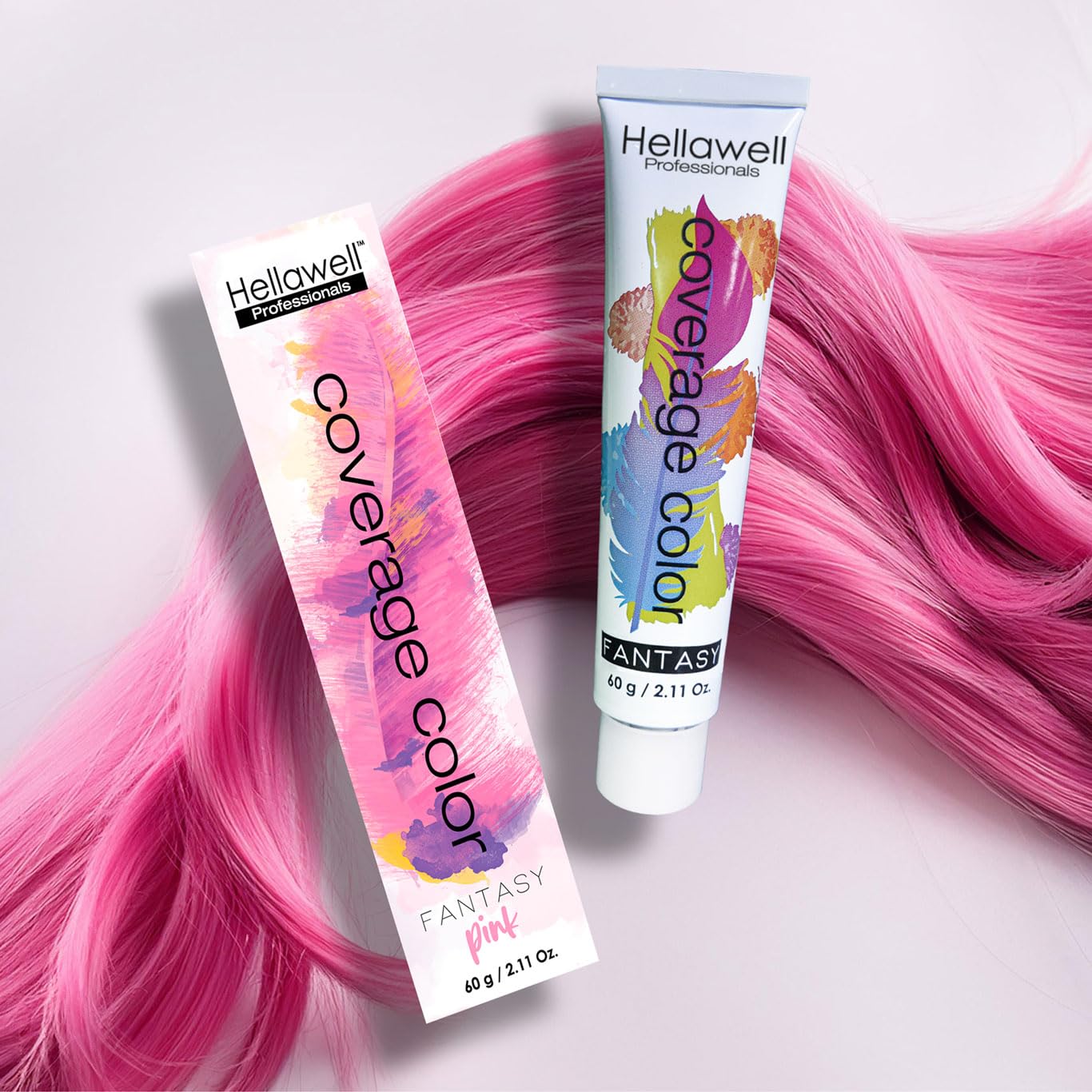 Hellawell Professional Hair Dye. Coverage Color Fantasy - Semi-permanent oxidation coloring cream. Pink 2.11oz