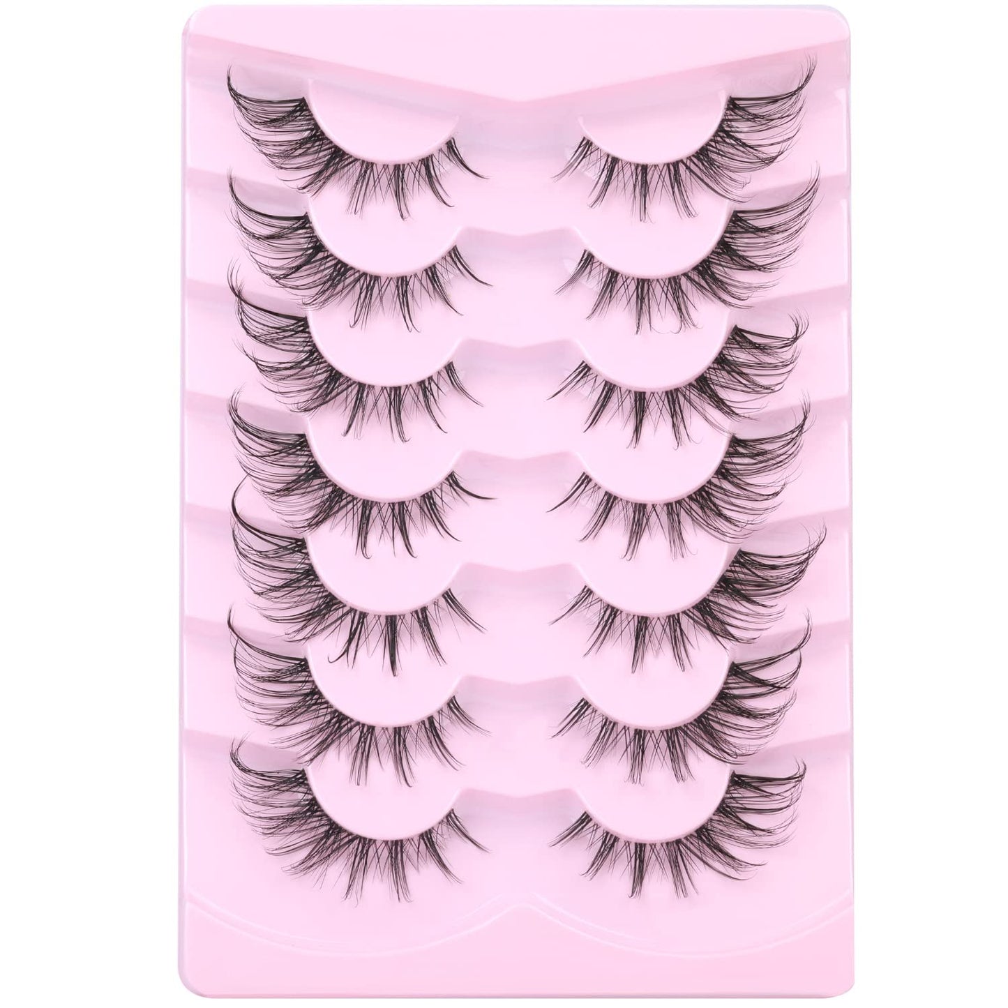 Manga Lashes Fox Eye False Eyelashes Natural Look Faux Mink Lashes Wispy Clear Band Spiky Cat Eye Strip Eyelashes Pack, 7 Pairs Beauty and Personal Care Kiromiro