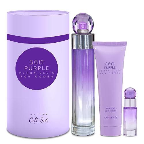 Perry Ellis 360° Purple Gift Set - Perfume Gift Sets for Women, EDT, Luxury Women's Self Care Kit with Mini Fragrance for Travel - 3.4 fl oz Eau De